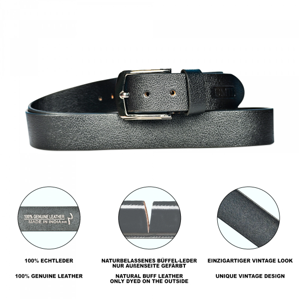 UMTI® Gürtel Herren Ledergürtel aus Büffelleder für Männer 25- (36A) Jeans Echtleder 35mm breit kürzbar Neu